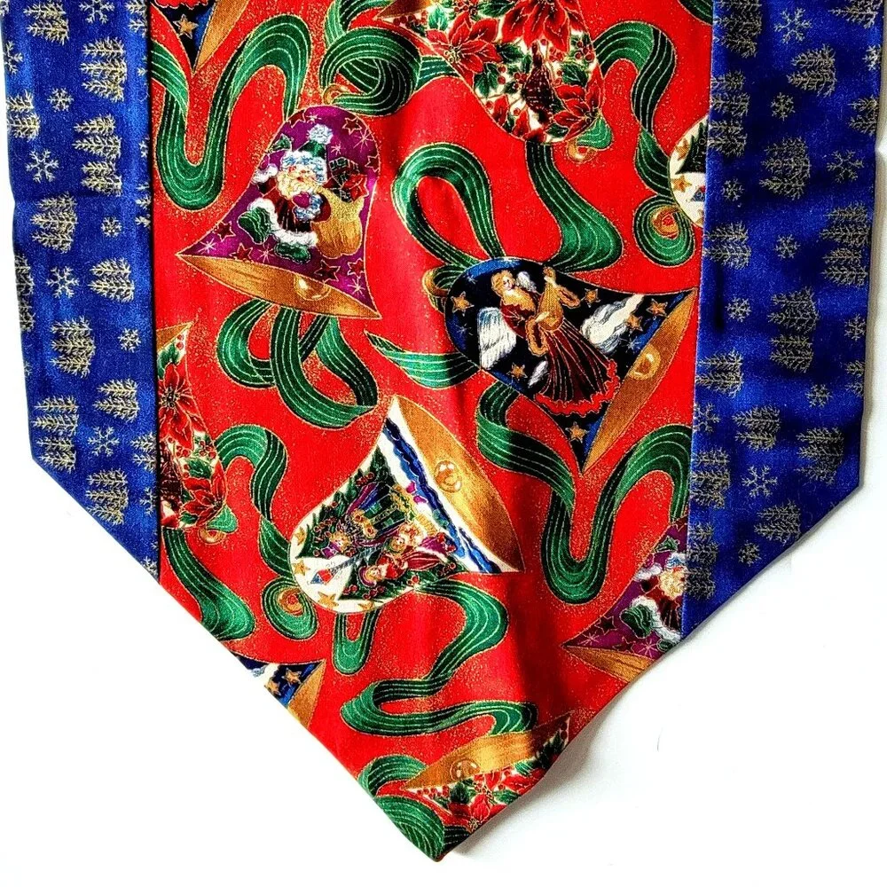 Festive vintage 80s 90s habdmade  Christmas Table Runner With Santa & Angel Bell